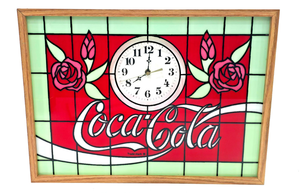 Vintage 1990 Coca Cola Stained Glass Style Wall Clock